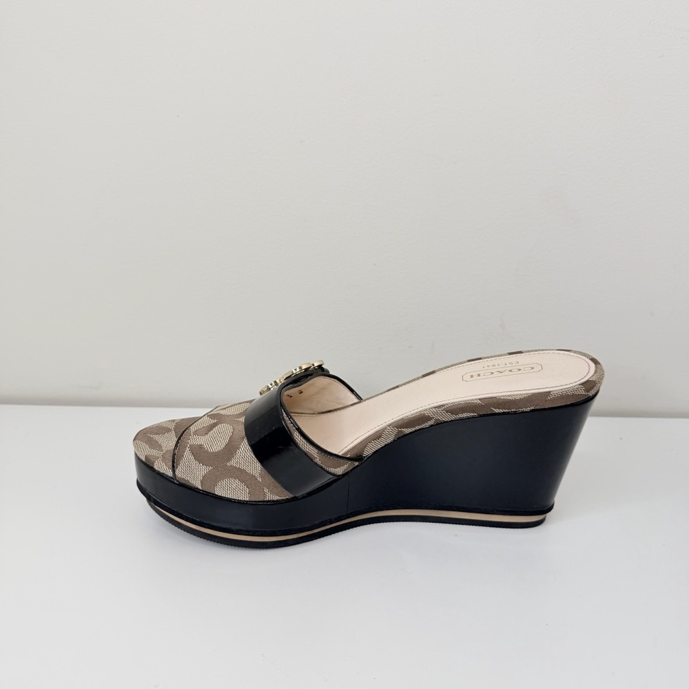 Coach Geri Wedge Sandals Signature Logo Canvas Platform Heels Size 7 - Picture 6 of 13